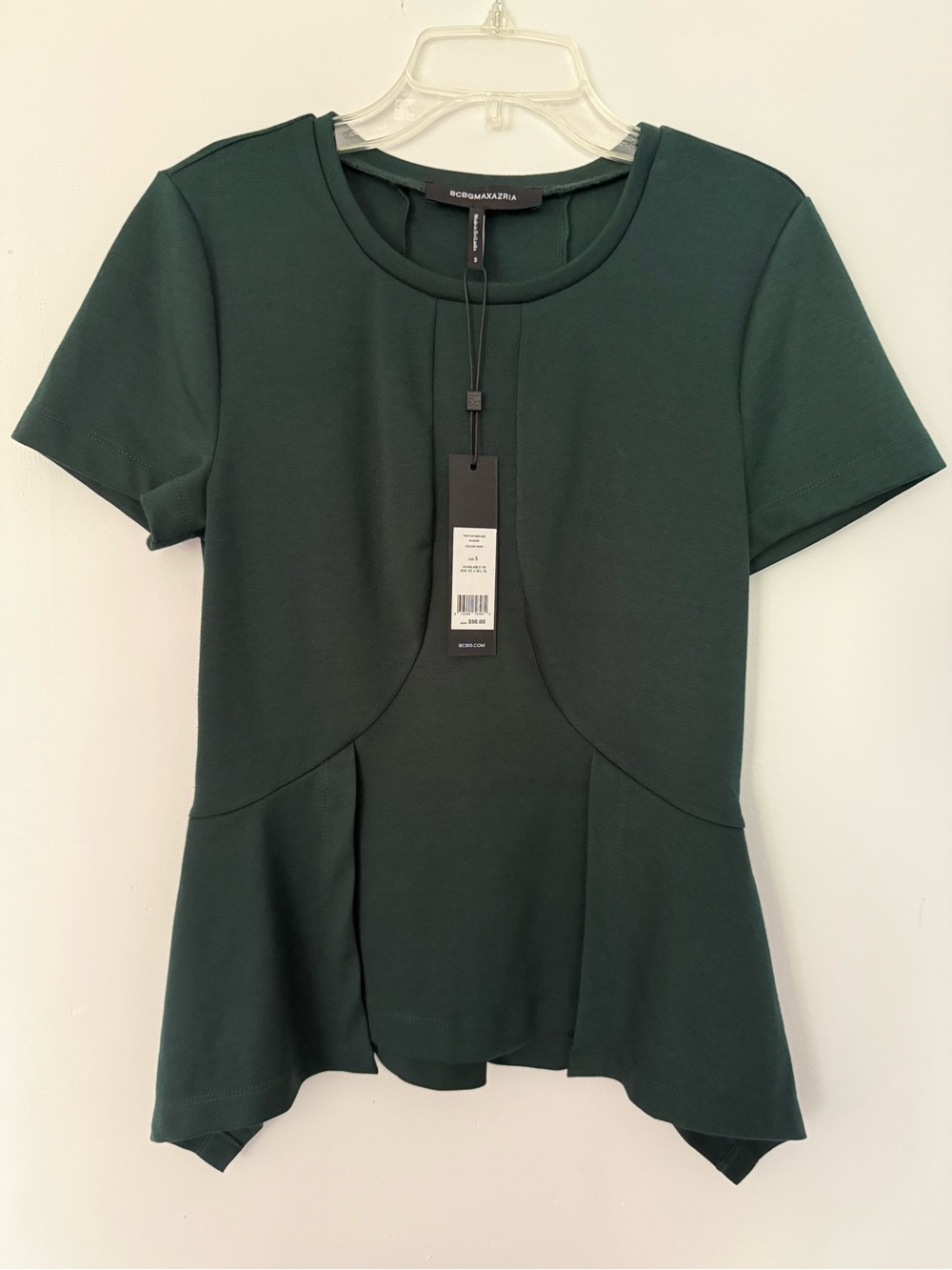 BCBG Forest Green Short Sleeve Peplum Top